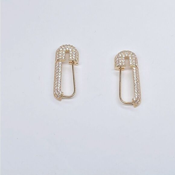 GABI RIELLE 10k Gold Vermeil & Cubic Zirconia Safety Pin Earrings - Picture 3 of 6